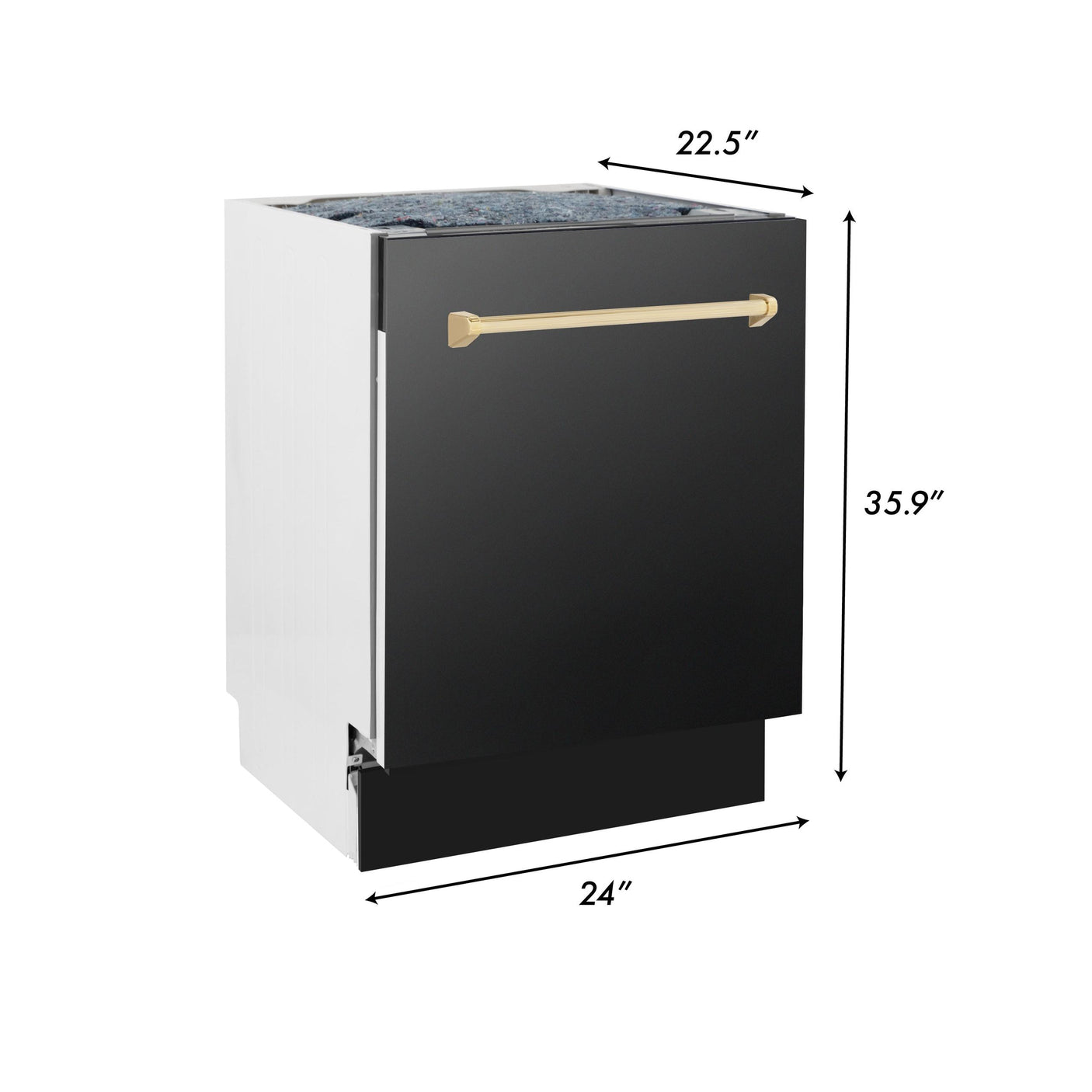 ZLINE Autograph Edition 24" 3rd Rack Top Control Tall Tub Dishwasher in Black Stainless Steel with Accent Handle, 51dBa (DWVZ-BS-24) [Color: Gold]