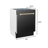 ZLINE Autograph Edition 24" 3rd Rack Top Control Tall Tub Dishwasher in Black Stainless Steel with Accent Handle, 51dBa (DWVZ-BS-24) [Color: Gold]
