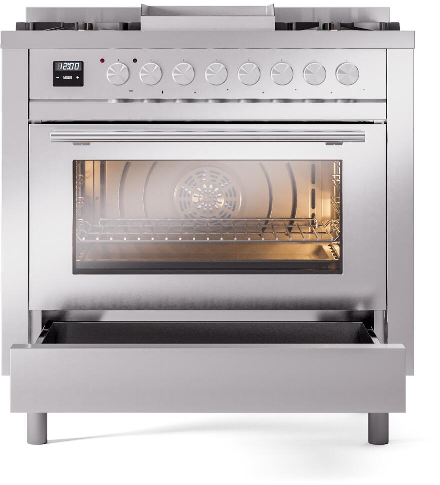 Professional Plus II 36 Inch Dual Fuel Natural Gas Freestanding Range in Stainless Steel with Trim