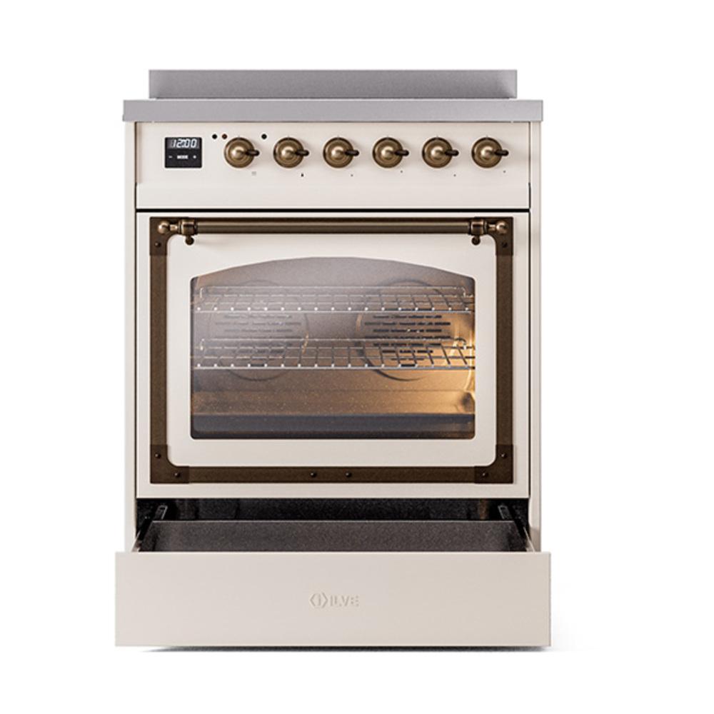 ILVE UNI304NMPAWB Nostalgie II Noblesse 30 inch Induction Range (Triple Glass Door, Antique White, Burnished)