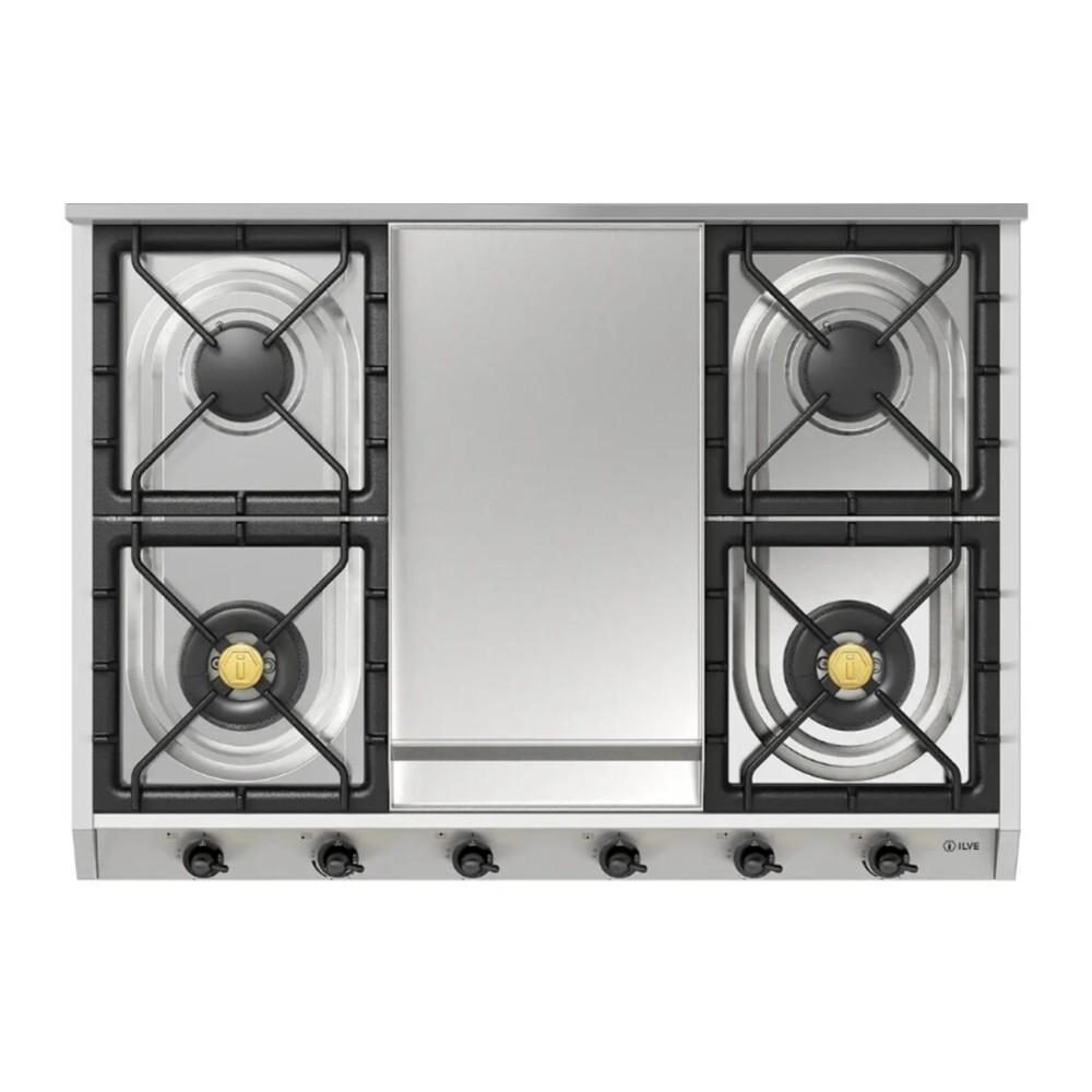 ILVE UHCP965FNSSBLP Nostalgie II 36 inch Built-In Gas Cooktop with Griddle, in Stainless Steel (Liquid Propane, Burnished)