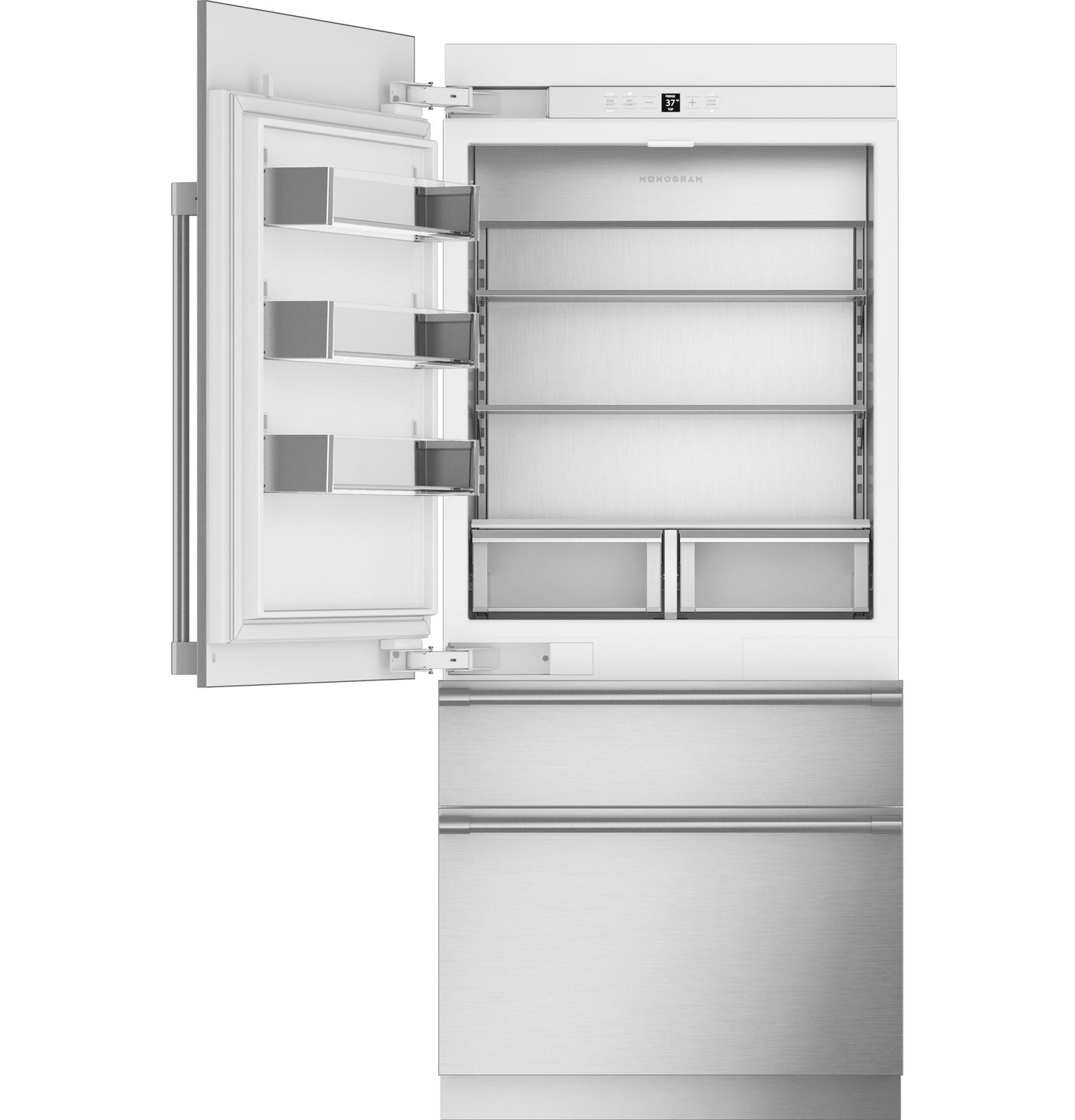 Monogram 36" Panel-Ready Integrated Bottom-Freezer Refrigerator- Left Hinge
