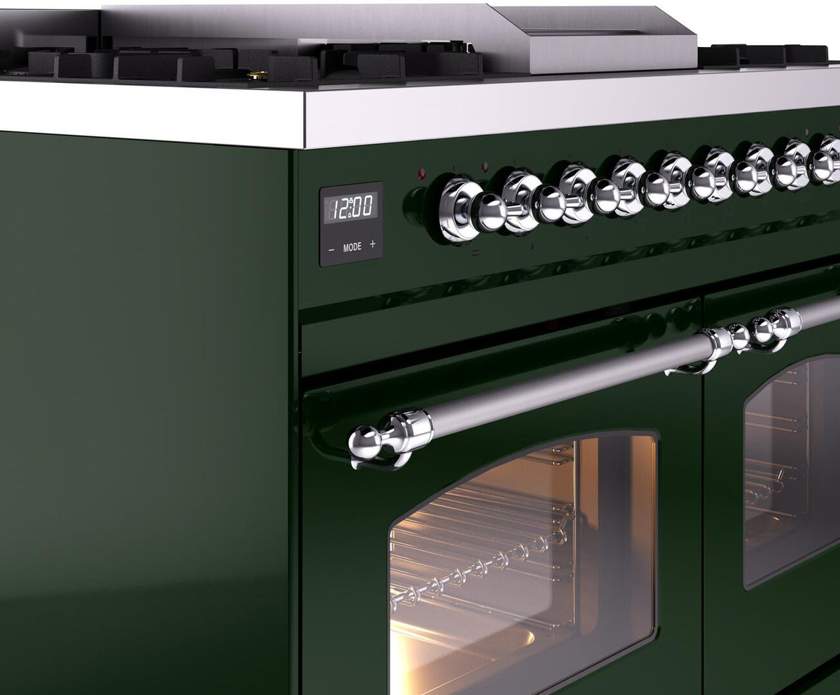 Nostalgie II 40 Inch Dual Fuel Natural Gas Freestanding Range in Emerald Green with Chrome Trim