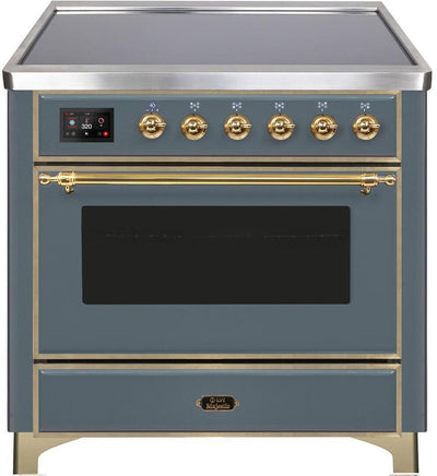 Majestic II 36 Inch Electric Freestanding Range in Blue Grey with Brass Trim