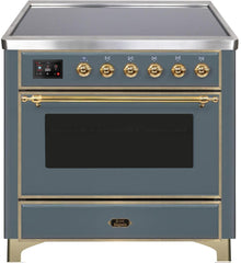 Majestic II 36 Inch Electric Freestanding Range in Blue Grey with Brass Trim
