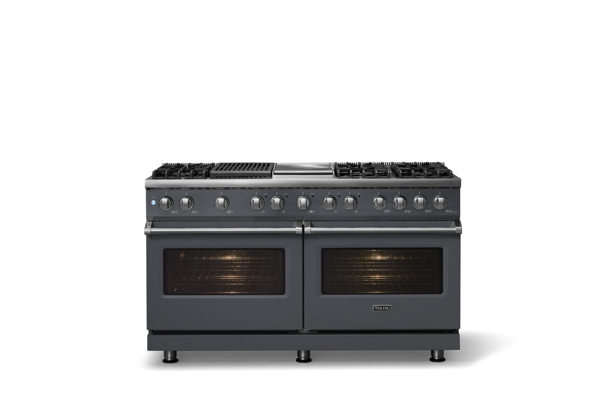 60"W.Dual Fuel Range (Finish: Cast Black, Trim: Polished Chrome, Fuel: Natural Gas)