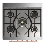 ILVE UM30QNR3AWPLP Majestic III 30 inch Dual Fuel Range with 5 Black Brass Burners, Dual Function Burner up to 25,000 BTU (Liquid Propane, Solid Door, Antique White, Copper)