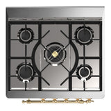 ILVE UM30NR3BKG Majestic III 30 inch Dual Fuel Range with 5 Black Brass Burners, Dual Function Burner up to 25,000 BTU (Natural Gas, Triple Glass Door, Glossy Black, Brass)