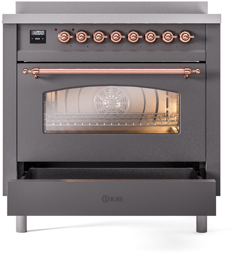 Nostalgie II 36 Inch Electric Freestanding Range in Matte Graphite with Copper Trim