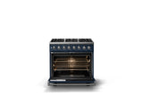 36"W. Dual Fuel Range (Burner: 6b, Finish: Slate Blue, Trim: Polished Chrome, Fuel: Natural Gas)
