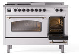 Nostalgie II 48 Inch Dual Fuel Liquid Propane Freestanding Range in White with Bronze Trim