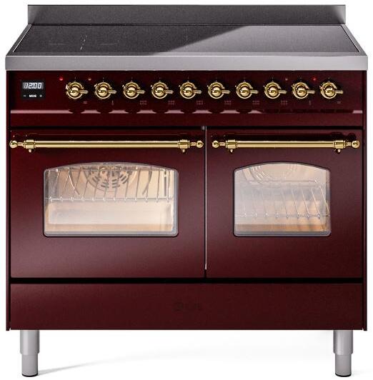 Nostalgie II 40 Inch Electric Freestanding Range in Burgundy with Brass Trim