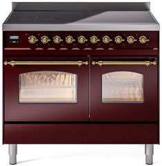 Nostalgie II 40 Inch Electric Freestanding Range in Burgundy with Brass Trim
