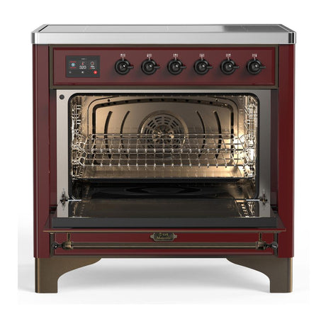 ILVE UMIB36NR3BUB Majestic III 36 inch Induction Range with 6 Elements, 3.5 cu. ft. Total Oven Capacity (Triple Glass Door, Burgundy, Burnished)