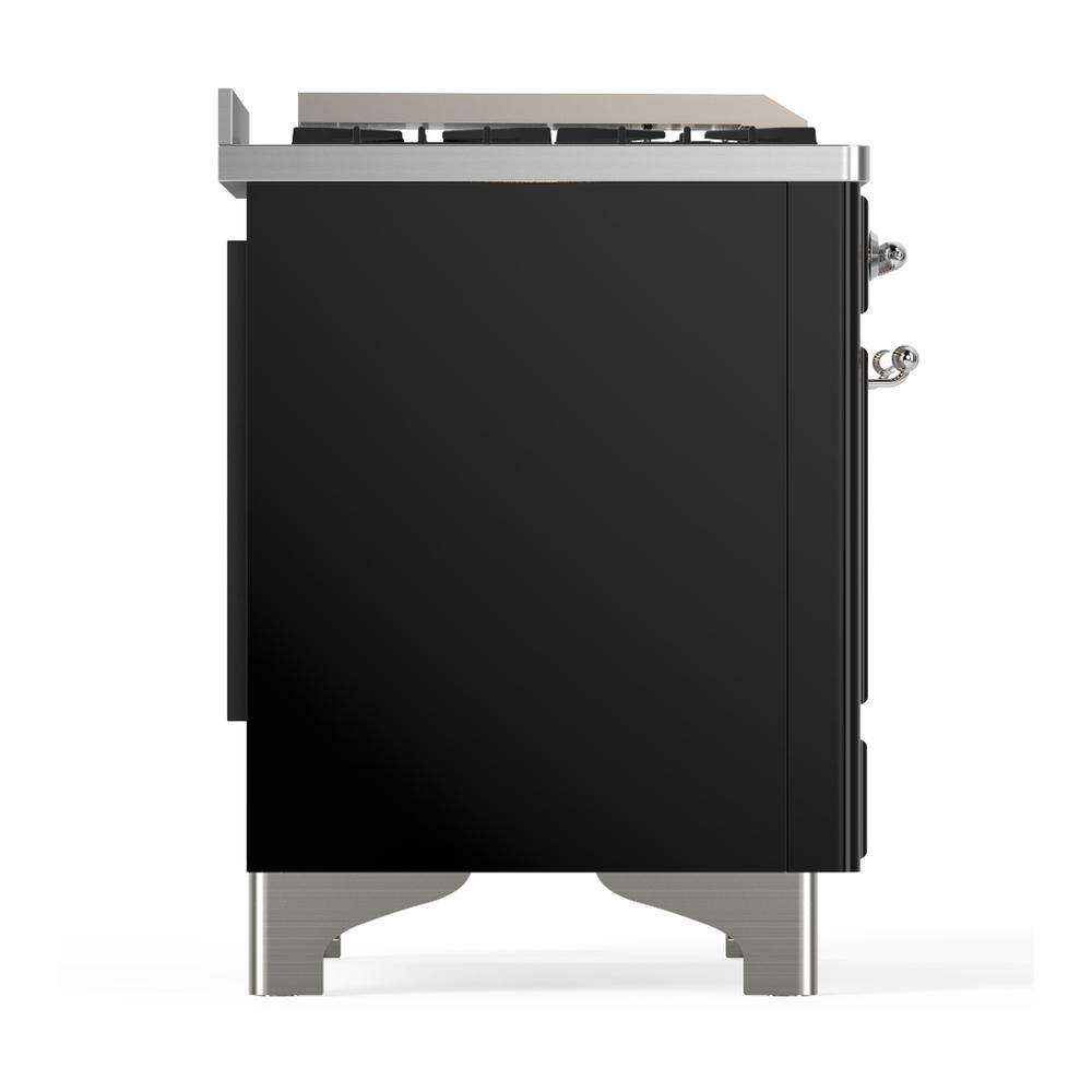 ILVE UMD40FQNR3BKCLP Majestic III 40 inch Dual Fuel Range with 6 Burners and Griddle, Dual Function Burner up to 25,000 BTU (Liquid Propane, Solid Door, Glossy Black, Chrome)