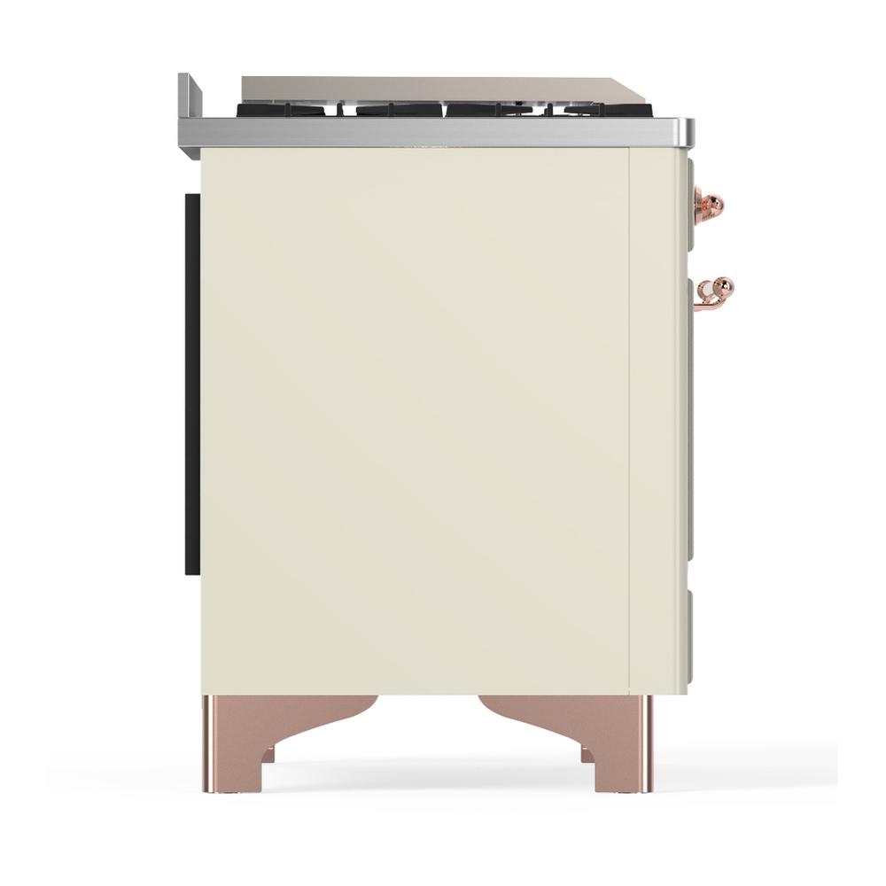 ILVE UM48FQNR3AWPLP Majestic III 48 inch Dual Fuel Range with 8 Burners and Griddle, Dual Function Burner up to 25,000 BTU (Liquid Propane, Solid Door, Antique White, Copper)