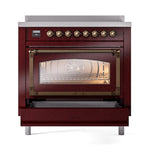ILVE UNI366NMPBUB Nostalgie II Noblesse 36 inch Induction Range (Triple Glass Door, Burgundy, Burnished)