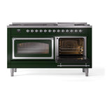 ILVE UN60FNMPEGC Nostalgie II Noblesse 60 inch Dual Fuel Range (9 Sealed Burners + Griddle, Natural Gas, Triple Glass Door, Emerald Green, Chrome)