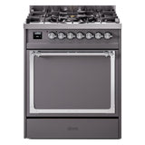 ILVE UN30QNMPMGC Nostalgie II Noblesse 30 inch Dual Fuel Range (Natural Gas, Solid Door, Graphite Matte, Chrome)