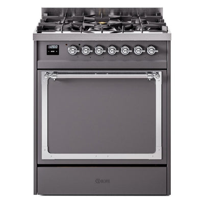 ILVE UN30QNMPMGC Nostalgie II Noblesse 30 inch Dual Fuel Range (Natural Gas, Solid Door, Graphite Matte, Chrome)