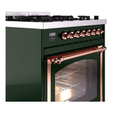 ILVE UN30NMPEGP Nostalgie II Noblesse 30 inch Dual Fuel Range (Natural Gas, Triple Glass Door, Emerald Green, Copper)