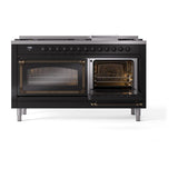 ILVE UN60FNMPBKBLP Nostalgie II Noblesse 60 inch Dual Fuel Range (9 Sealed Burners + Griddle, Liquid Propane, Triple Glass Door, Glossy Black, Burnished)