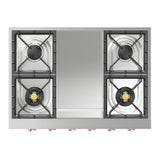 ILVE UHCP36FNSSP Nostalgie II 36 inch Built-In Gas Rangetop with 6 Burners and Griddle, in Stainless Steel (Natural Gas, Copper)