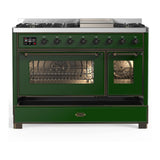ILVE UM48FNR3EGB Majestic III 48 inch Dual Fuel Range with 8 Burners and Griddle, Dual Function Burner up to 25,000 BTU (Natural Gas, Triple Glass Door, Emerald Green, Burnished)