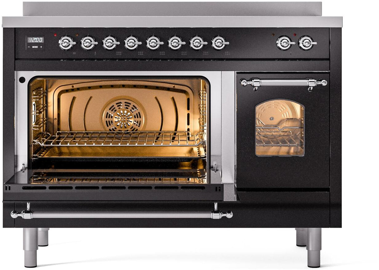 Nostalgie II 48 Inch Electric Freestanding Range in Glossy Black with Chrome Trim