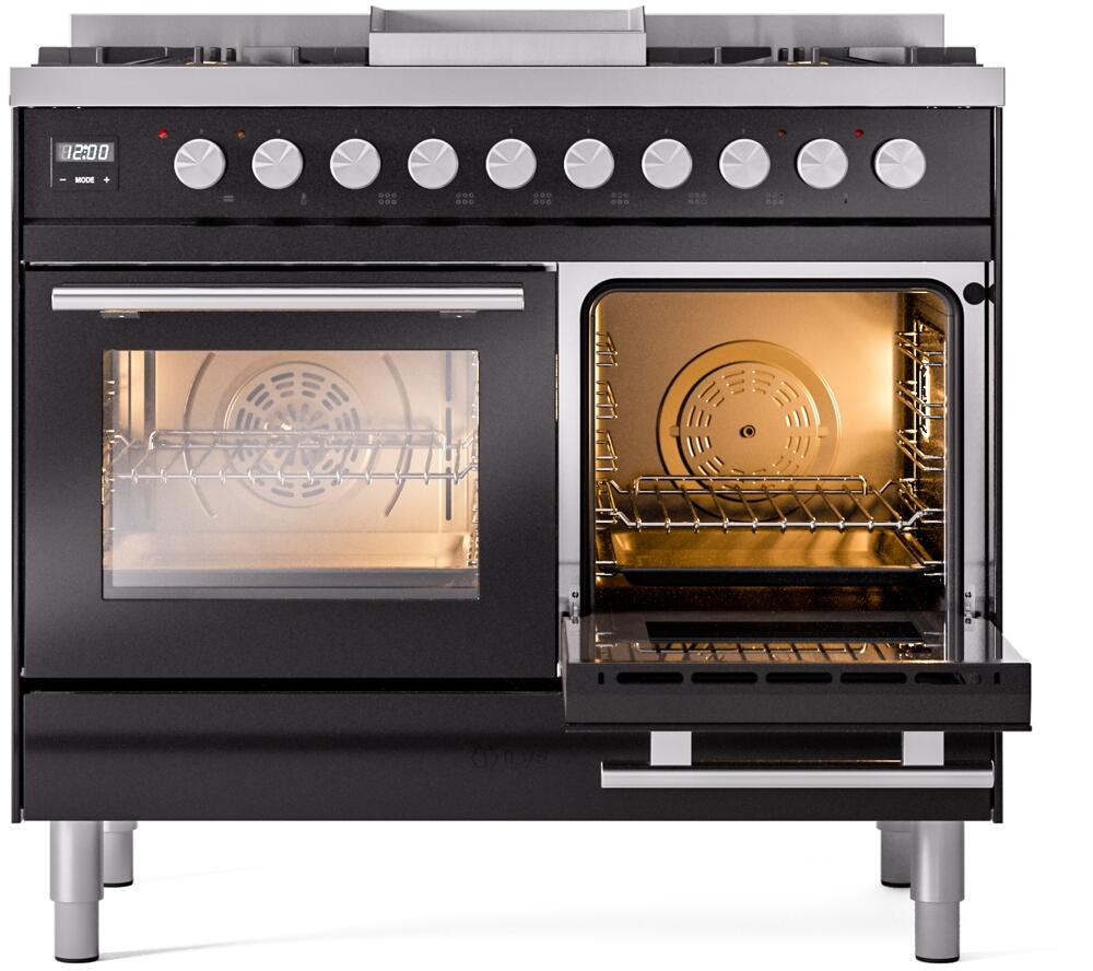 Professional Plus II 40 Inch Dual Fuel Natural Gas Freestanding Range in Glossy Black with Trim
