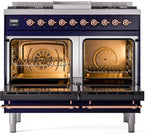 Nostalgie II 40 Inch Dual Fuel Natural Gas Freestanding Range in Blue with Copper Trim