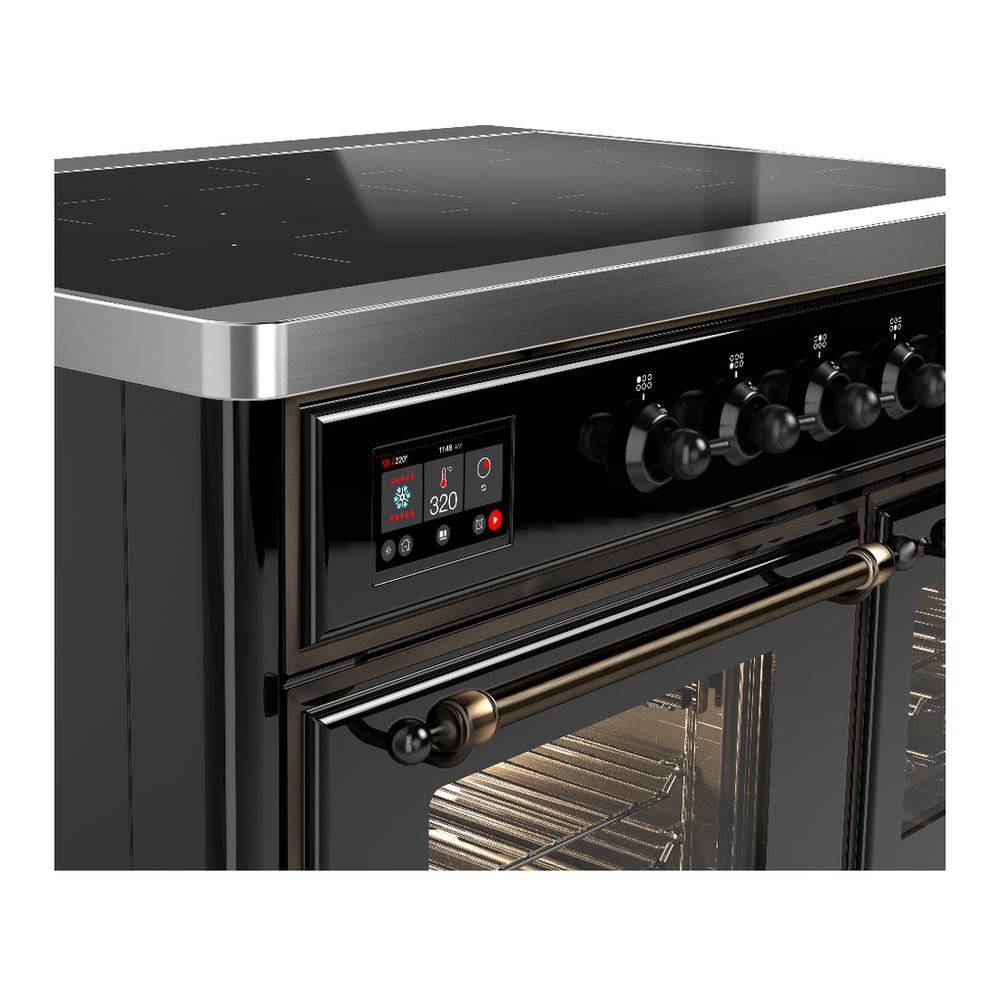 ILVE UMDIB40NR3BKB Majestic III 40 inch Induction Range with 6 Elements, 3.82 cu. ft. Total Oven Capacity (Triple Glass Door, Glossy Black, Burnished)