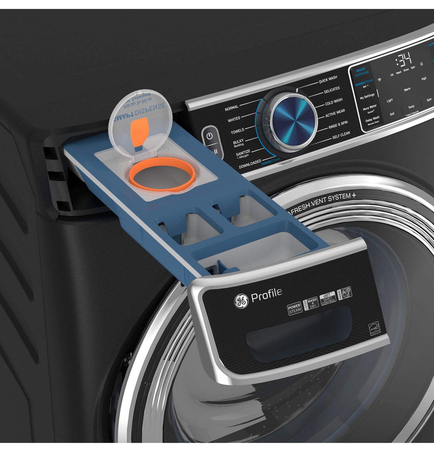 GE Profile™ 5.3 cu. ft. Capacity Smart Front Load ENERGY STAR® Steam Washer with Adaptive SmartDispense™ UltraFresh Vent System Plus™