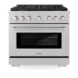 ZLINE 36 in. 5.2 cu. ft. Gas Range with Convection Gas Oven in DuraSnow' Stainless Steel with 6 Brass Burners (SGRS-BR-36)