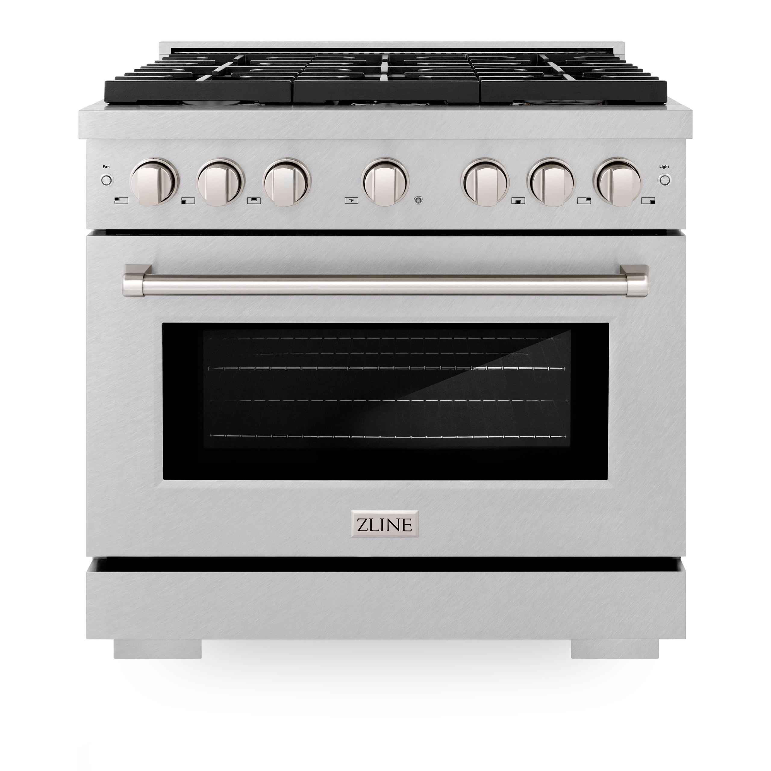 ZLINE 36 in. 5.2 cu. ft. Gas Range with Convection Gas Oven in DuraSnow' Stainless Steel with 6 Brass Burners (SGRS-BR-36)