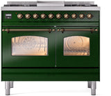 Nostalgie II 40 Inch Dual Fuel Natural Gas Freestanding Range in Emerald Green with Bronze Trim