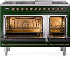 Nostalgie II 48 Inch Dual Fuel Natural Gas Freestanding Range in Emerald Green with Bronze Trim
