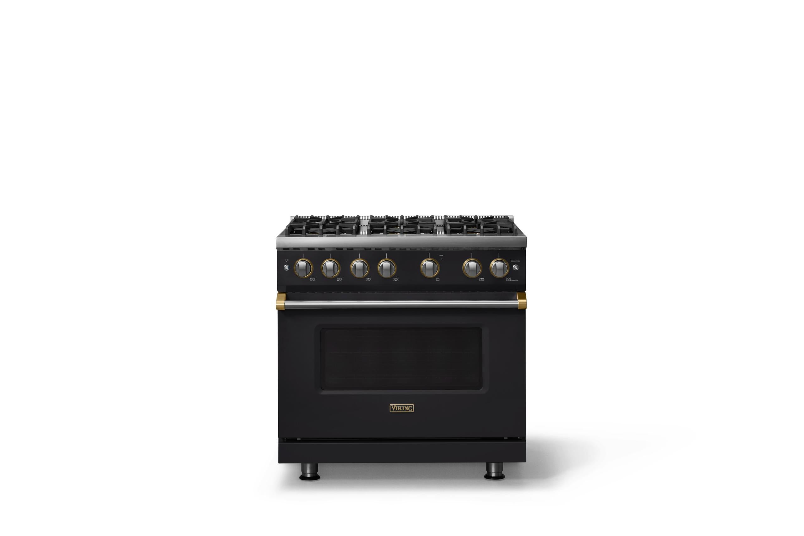 36"W. Sealed Burner Gas Range (Burner: 6b, Finish: Onyx, Trim: Brushed Brass, Fuel: Natural Gas)