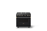 36"W. Sealed Burner Gas Range (Burner: 6b, Finish: Onyx, Trim: Brushed Brass, Fuel: Propane)