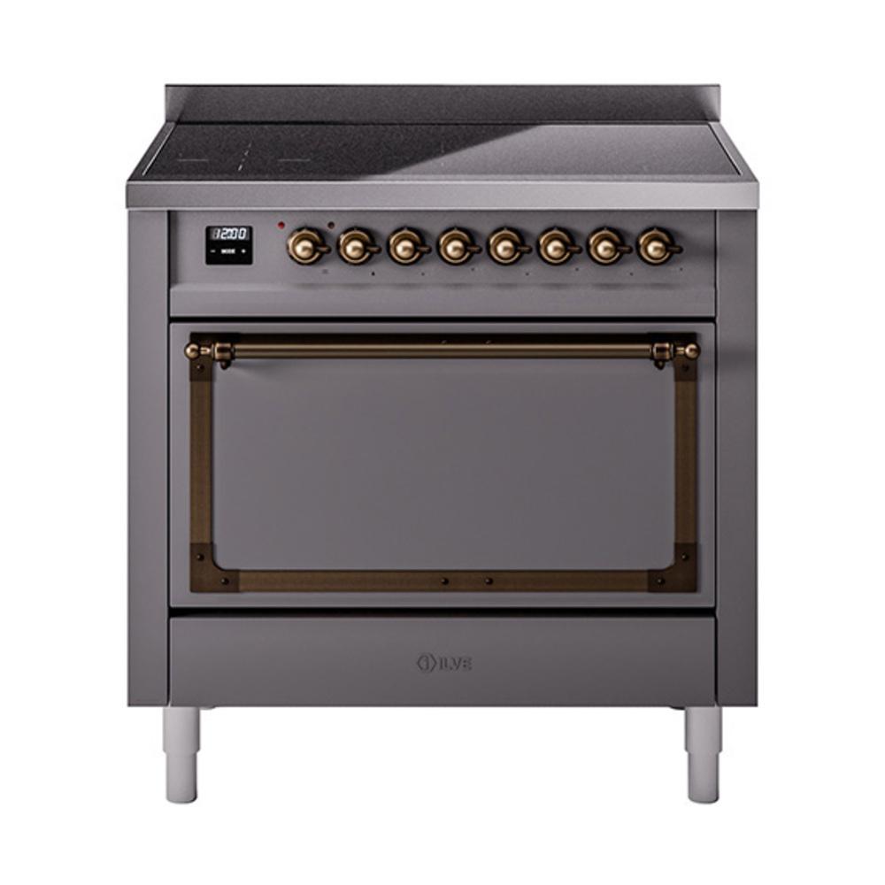 ILVE UNI366QNMPMGB Nostalgie II Noblesse 36 inch Induction Range (Solid Door, Graphite Matte, Burnished)