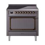 ILVE UNI366QNMPMGB Nostalgie II Noblesse 36 inch Induction Range (Solid Door, Graphite Matte, Burnished)