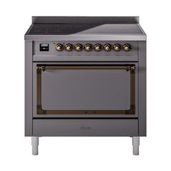 ILVE UNI366QNMPMGB Nostalgie II Noblesse 36 inch Induction Range (Solid Door, Graphite Matte, Burnished)