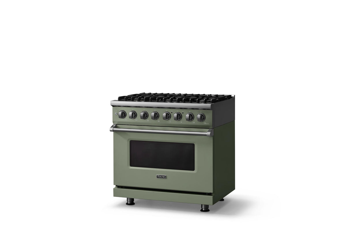 36"W. Dual Fuel Range (Burner: 6b, Finish: Eucalyptus, Trim: Polished Chrome, Fuel: Natural Gas)