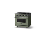 36"W. Dual Fuel Range (Burner: 6b, Finish: Eucalyptus, Trim: Polished Chrome, Fuel: Natural Gas)