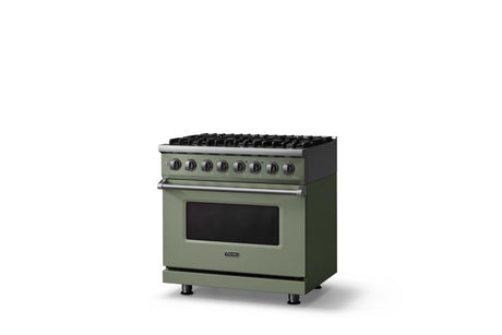 36"W. Dual Fuel Range (Burner: 6b, Finish: Eucalyptus, Trim: Polished Chrome, Fuel: Natural Gas)