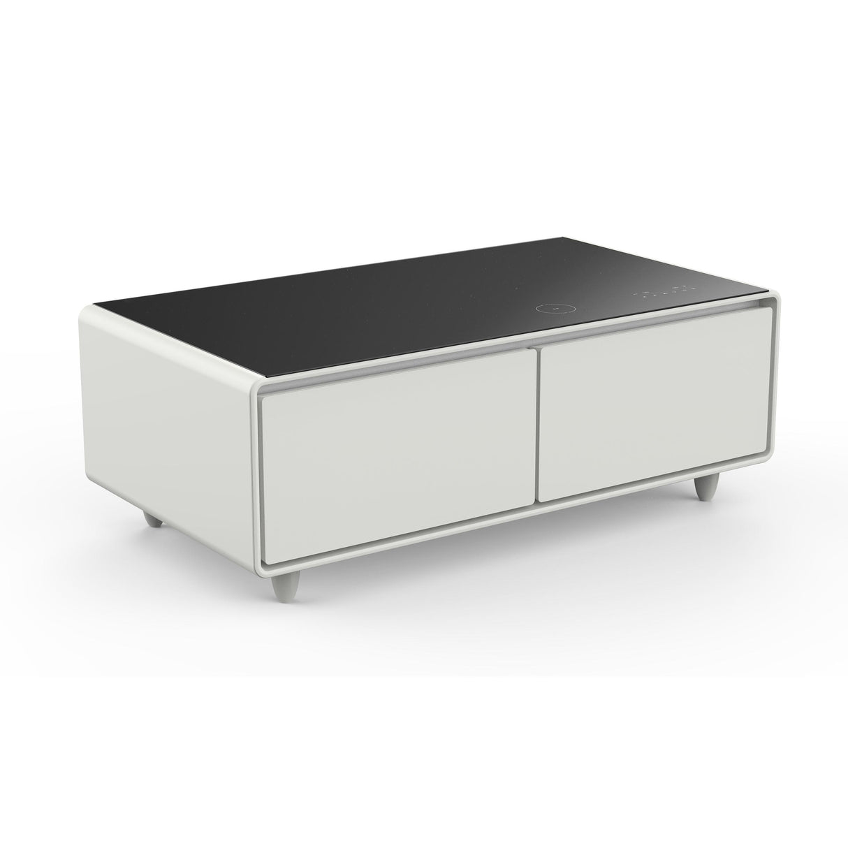 Forno Evoluto Tavolo 51-Inch White Smart Coffee Table - Dual Refrigerator Drawers, Bluetooth 5.0 Audio, Wireless Charging & RGB Ambient Light