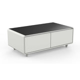 Forno Evoluto Tavolo 51-Inch White Smart Coffee Table - Dual Refrigerator Drawers, Bluetooth 5.0 Audio, Wireless Charging & RGB Ambient Light