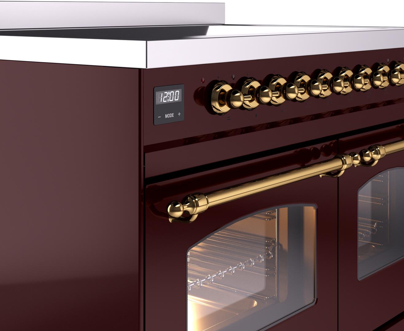Nostalgie II 40 Inch Electric Freestanding Range in Burgundy with Brass Trim