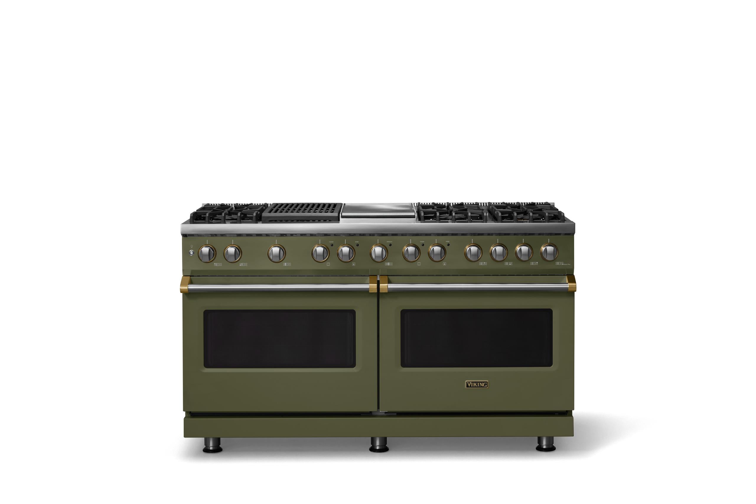 60"W.Dual Fuel Range (Finish: Martini, Trim: Brushed Brass, Fuel: Natural Gas)