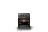 30"W. Electric Range (Finish: Cast Black, Trim: Brushed Brass)